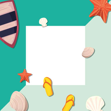 summer time holiday badge flip flops starfish shell boat vector illustrationのイラスト素材