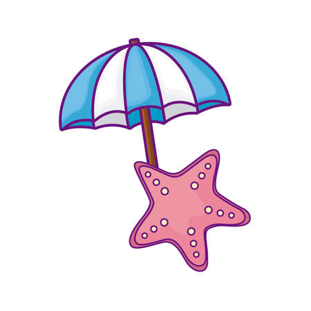 cute starfish with umbrella open vector illustration designのイラスト素材