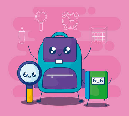 schoolbag with set supplies school kawaii styleのイラスト素材