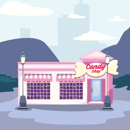 candy shop city street market commerce flat design vector illustrationのイラスト素材