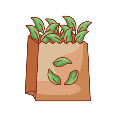 ecological paper bag with leafs vector illustration designのイラスト素材