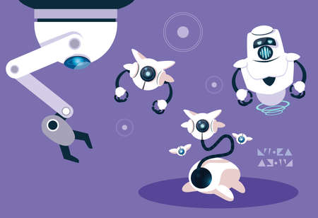 Robot design, Robotic tecnology futuristic toy machine cyborg science and theme Vector illustrationのイラスト素材