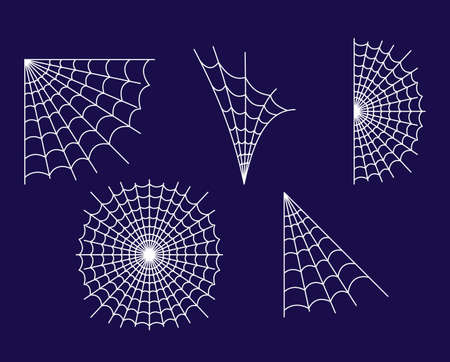 set of spider webs creepy halloween vector illustration designのイラスト素材