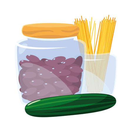 farm jar with beans cucumber and spaghetti vector illustrationのイラスト素材