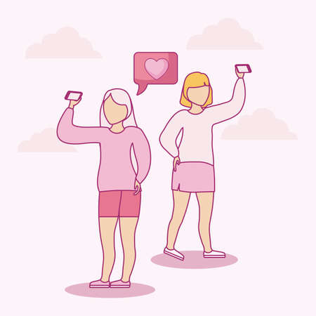 group women taking selfie with smartphone and speech bubble vector illustration designのイラスト素材