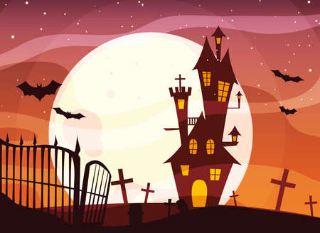 Castle design, Halloween holiday horror scary celebration autumn dark and party theme Vector illustrationのイラスト素材