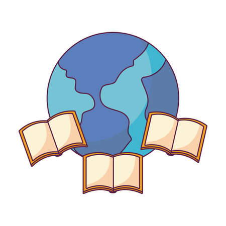textbooks open with planet earth vector illustration designのイラスト素材