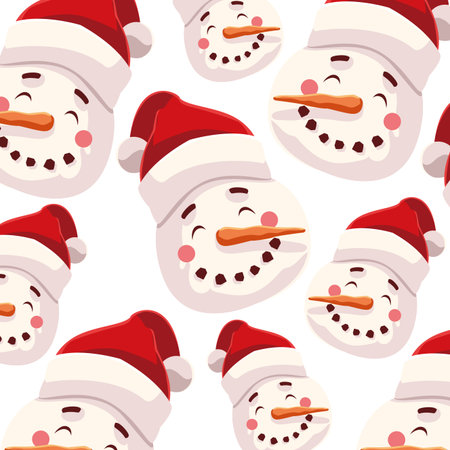 pattern of snowman with hat on white background vector illustration design