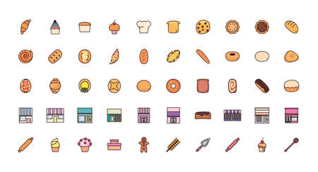 bundle bread bakery with set icons vector illustration designのイラスト素材