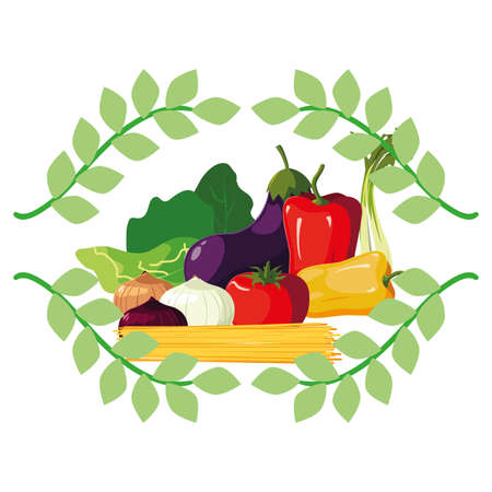 fresh fruits and vegetables emblem organic vector illustrationのイラスト素材