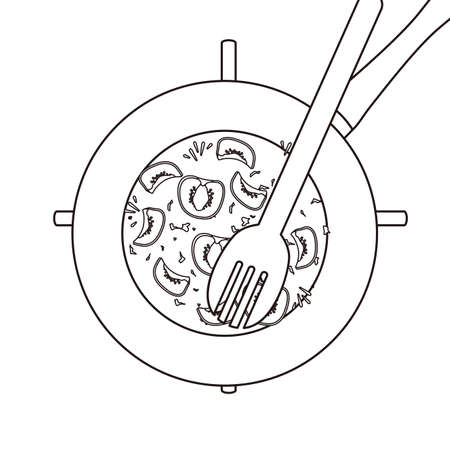 saucepan tomato frying fork preparation cooking vector illustrationのイラスト素材