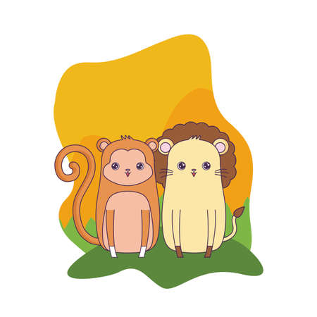 cute monkey with lion animals isolated icon vector illustration designのイラスト素材