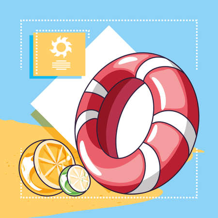 Summer and vacation icon set design, Beach tropical relaxation outdoor nature tourism island and season theme Vector illustrationのイラスト素材