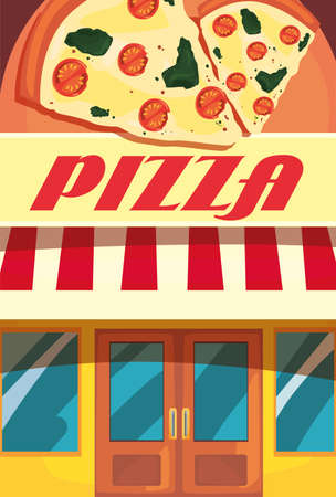 pizza facade street market commerce flat design vector illustrationのイラスト素材
