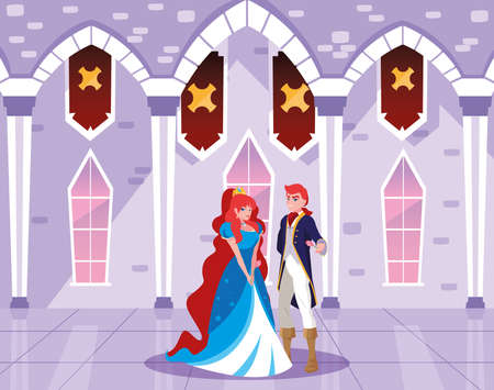 princess and prince in the castle fairytale vector illustration designのイラスト素材