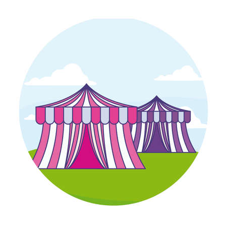circus tents carnival in frame circular vector illustration designのイラスト素材