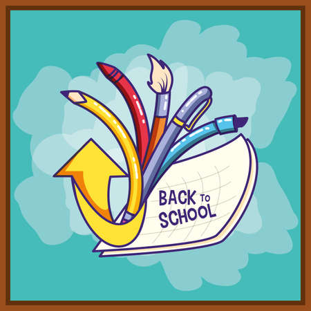 back to school with set pencils and paint brush vector illustration designのイラスト素材