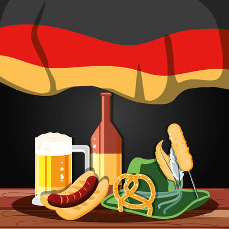 oktoberfest celebration day with set icons vector illustration designのイラスト素材