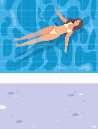 woman resting in the pool - summer time vacations vector illustrationのイラスト素材