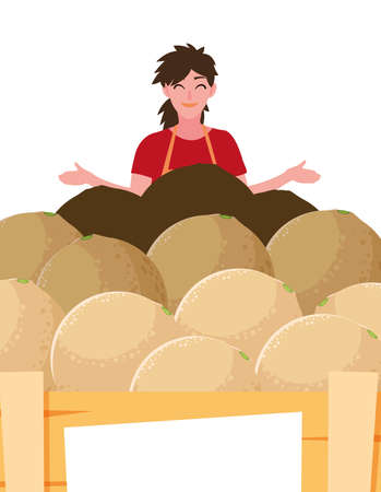 seller woman farm products harvest melons vector illustrationのイラスト素材