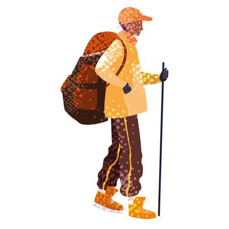 man with backpack hiking wanderlust vector illustrationのイラスト素材