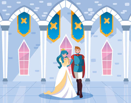 princess and prince in the castle fairytale vector illustration designのイラスト素材