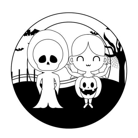 cute children disguised with icons halloween vector illustration designのイラスト素材