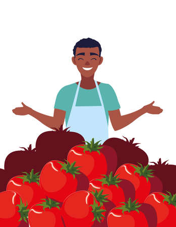 seller man farm products harvest tomatoes vector illustrationのイラスト素材