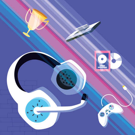 earphones and console video games entertainment vector illustration designのイラスト素材