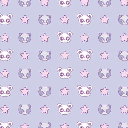 pattern of heads raccoon with panda bears and stars kawaii style vector illustration designのイラスト素材