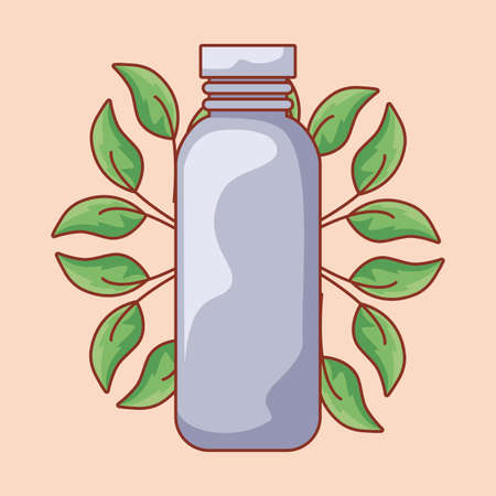 ecological bottle with natural leafs vector illustration designのイラスト素材