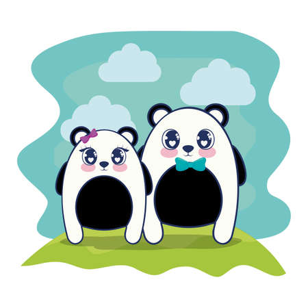 cute bears pandas couple characters vector illustration designのイラスト素材