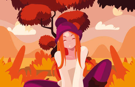 Woman in autumn design, season nature ornament garden decoration and botany theme Vector illustrationのイラスト素材