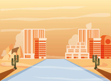 cityscape buildings with scene desert vector illustration designのイラスト素材