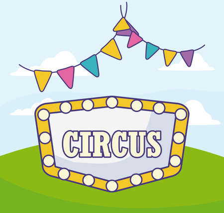 circus label with light and garlands hanging vector illustration designのイラスト素材