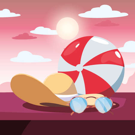 sunglasses beach ball hat summer time vacation vector illustrationのイラスト素材