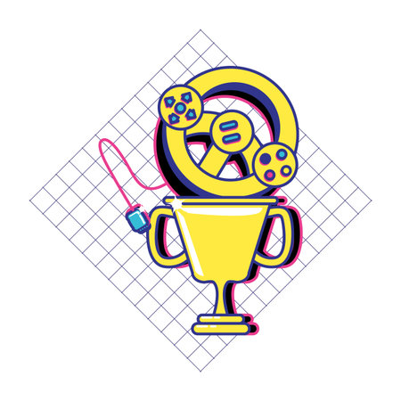 video game car wheel control with trophy cup vector illustration design