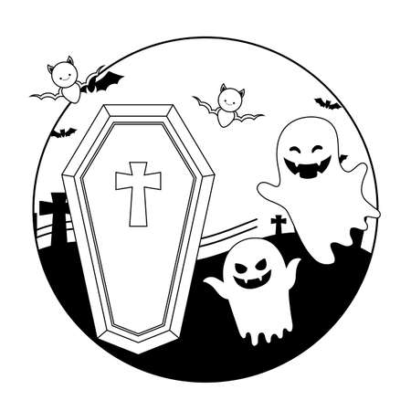 spooky halloween ghost with icons of halloween vector illustration designのイラスト素材
