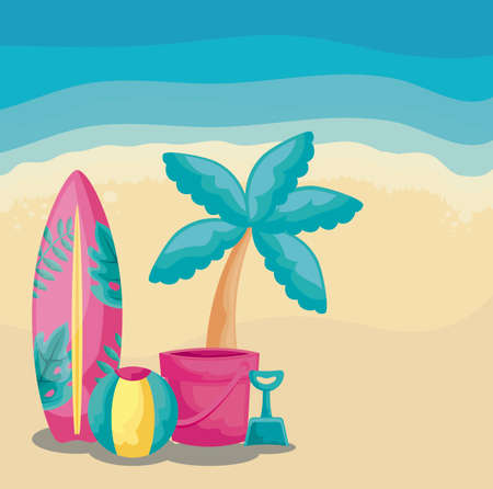 summer holiday with surfboard and icons vector illustration designのイラスト素材