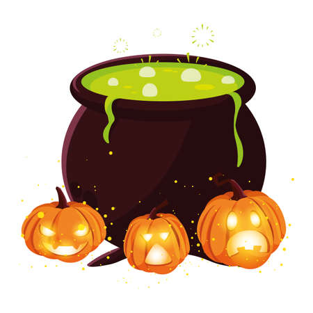 Bowl with pumpkins design, Halloween holiday horror scary celebration autumn dark and party theme Vector illustrationのイラスト素材