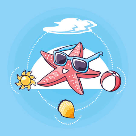 Summer and vacation icon set design, Beach tropical relaxation outdoor nature tourism island and season theme Vector illustrationのイラスト素材