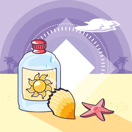summer poster with blocker of sun and starfish vector illustration designのイラスト素材
