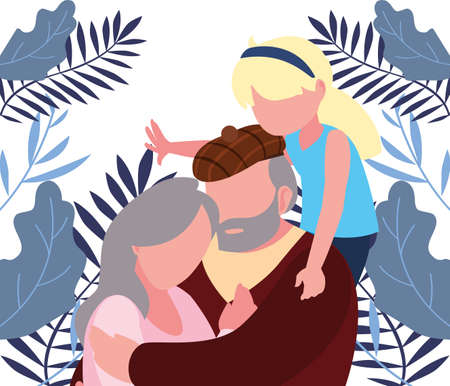 grandpa and grandma hugging with their granddaughter - happy grandparents day vector illustrationのイラスト素材