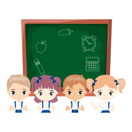 cute little students with board school vector illustration designのイラスト素材