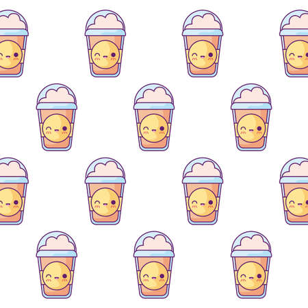 pattern of coffee milkshakes kawaii style vector illustration designのイラスト素材