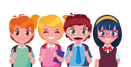 school boys and girls students on white background vector illustrationのイラスト素材