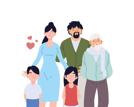 Mother father daughter and son with grandfather cartoons design, Family relationship and generation theme Vector illustrationのイラスト素材