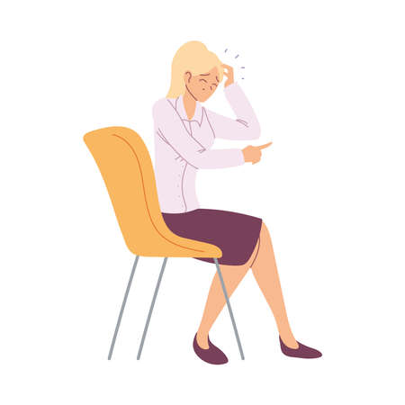 Businesswoman cartoon with headache on chair design, business and management theme Vector illustrationのイラスト素材