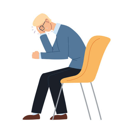 Businessman cartoon with headache on chair design, business and management theme Vector illustrationのイラスト素材
