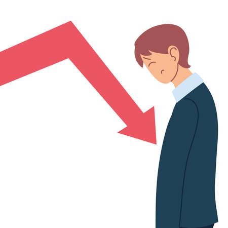 Businessman cartoon with headache and decrease arrow design, business and management theme Vector illustrationのイラスト素材